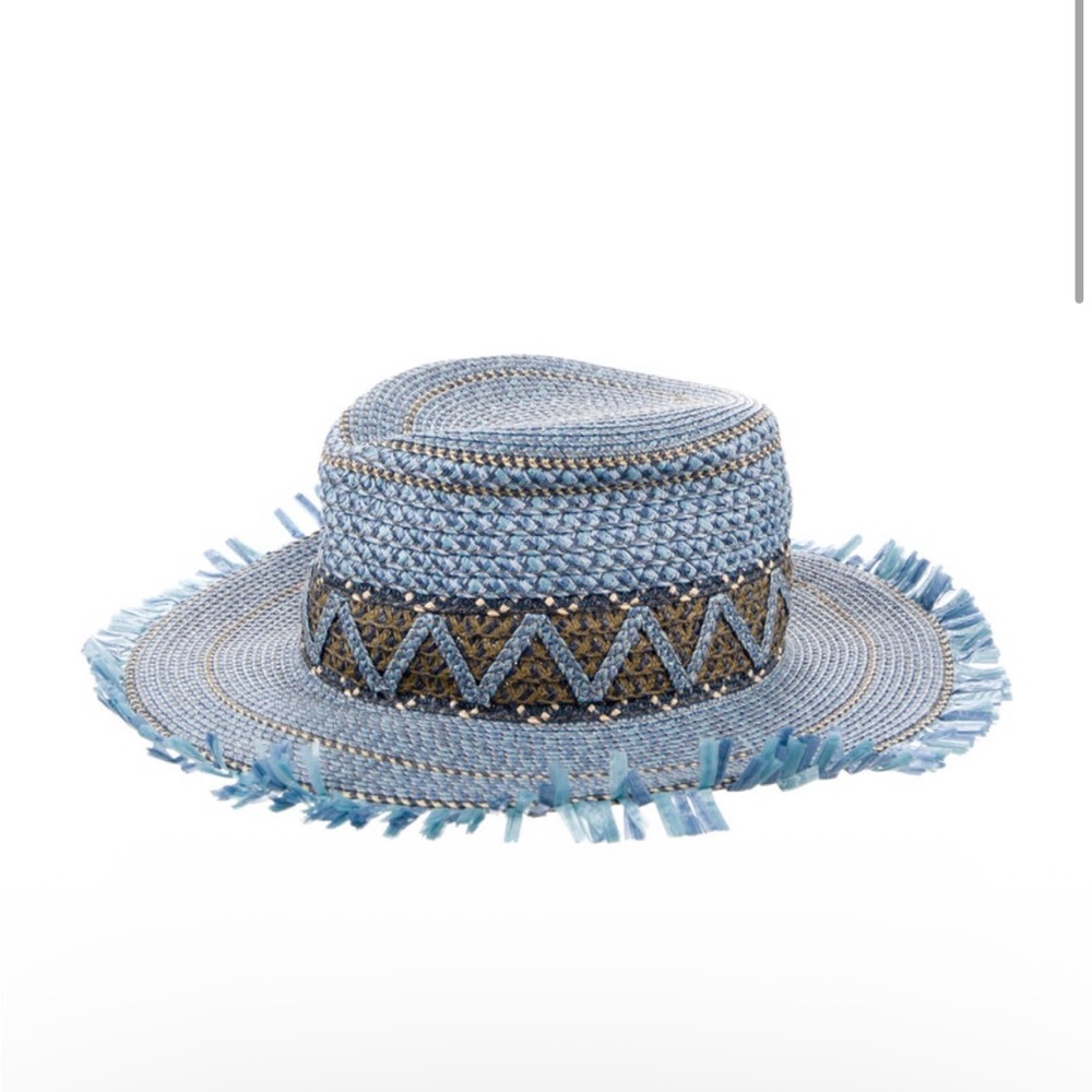 Eric Javits Blue and Brown Fringed Hat